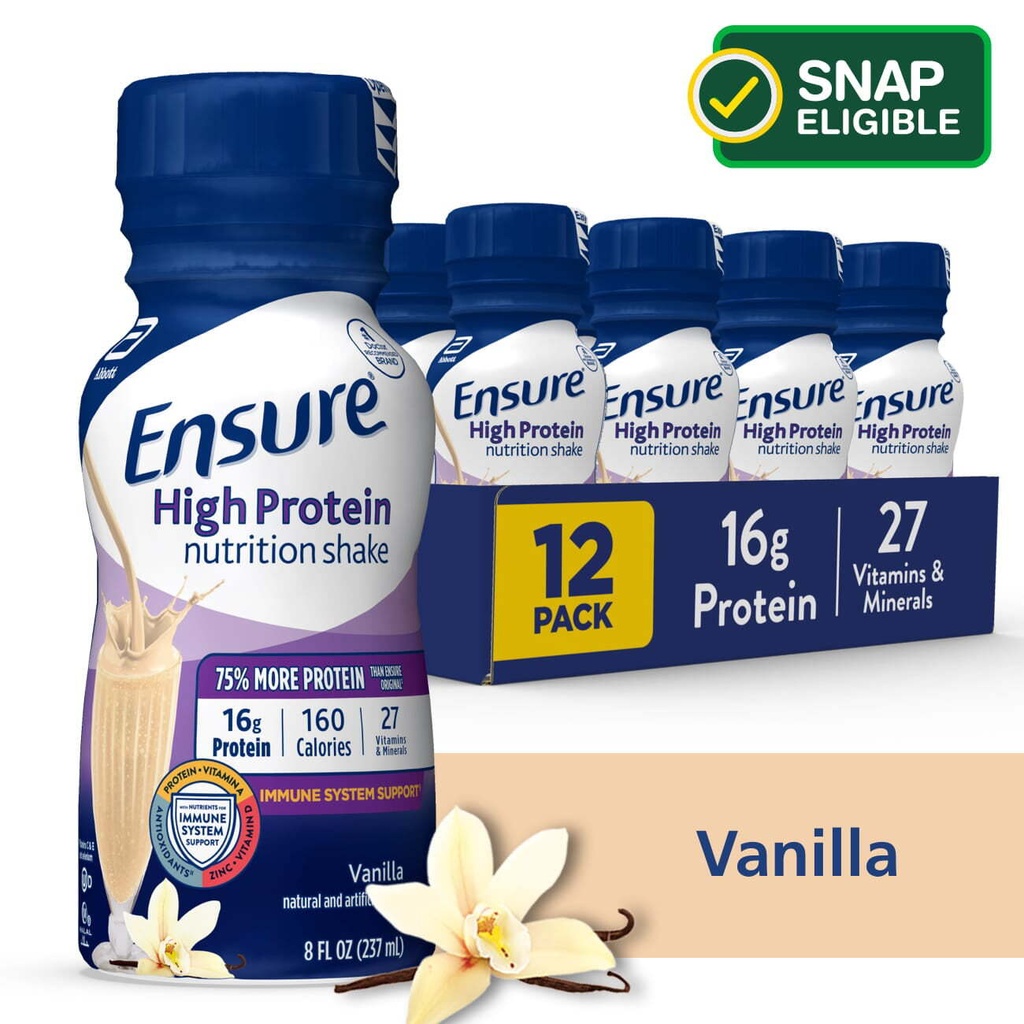 Ensure High Protein Nutrition Shake Vanilla Flavor - 6 ct 8 Oz Pack of 2