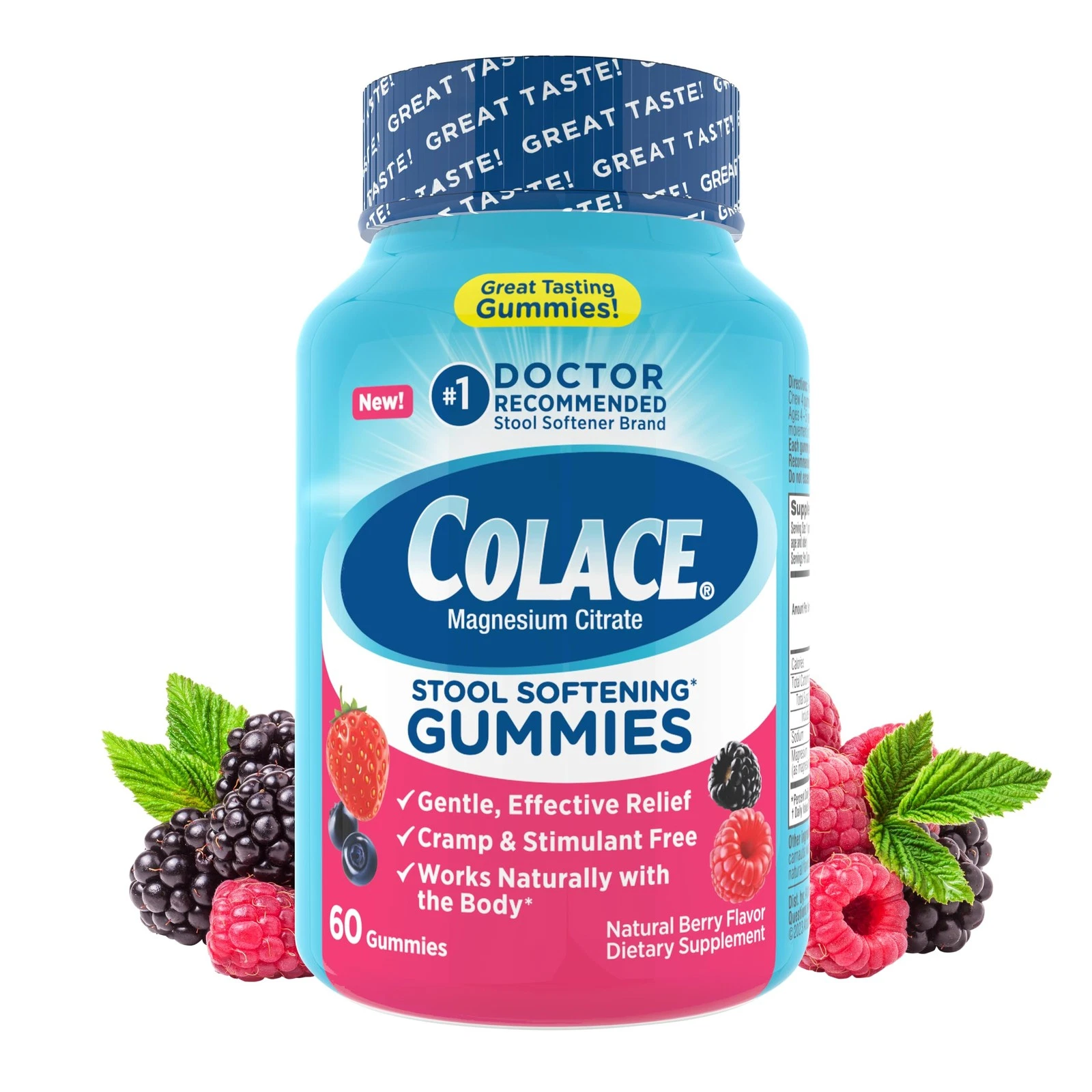 Colace Stool Softener Gummies, Constipation Relief 60ct, 2pk