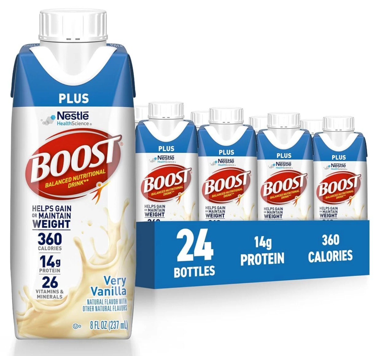 (24 Pack) BOOST PLUS Complete Protein Nutritional Drink, Very Vanilla, 8 Fl Oz