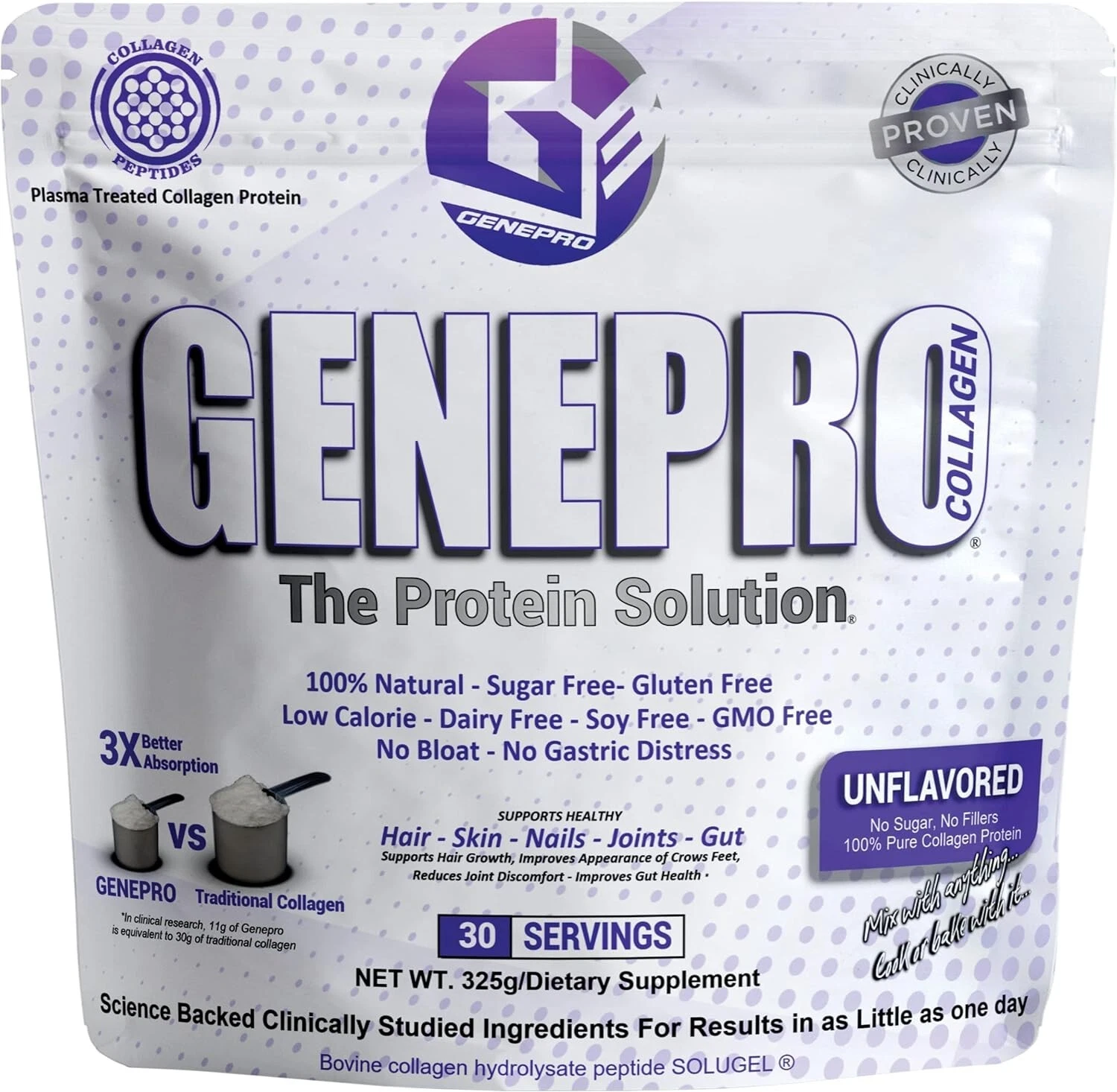 Genepro Protein Powder Unflavoured with Collagen 100% Natural Hair-Skin-Nails
