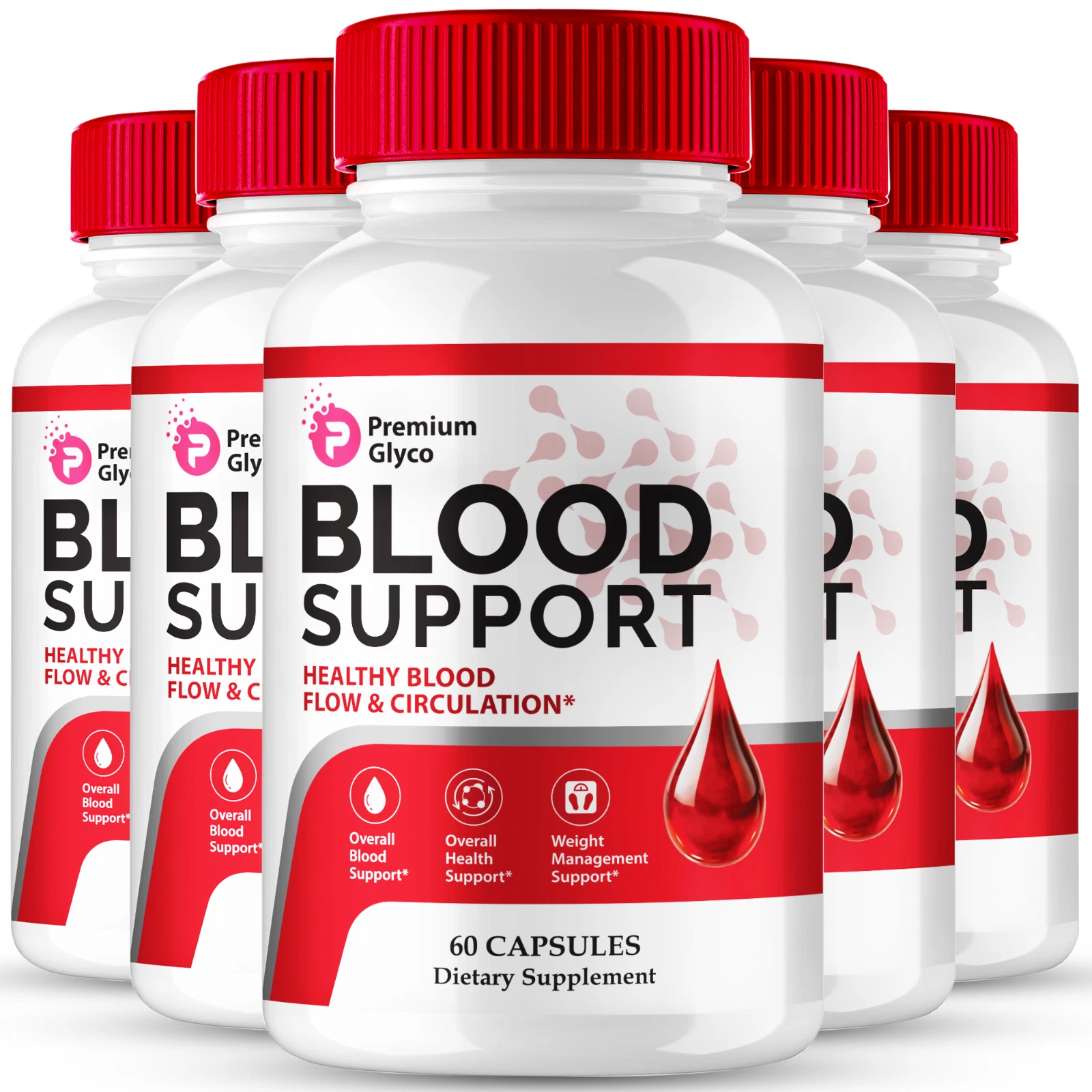 (5 Pack) Premium Glyco Capsules, Advanced Blood Health Support Formula Pills