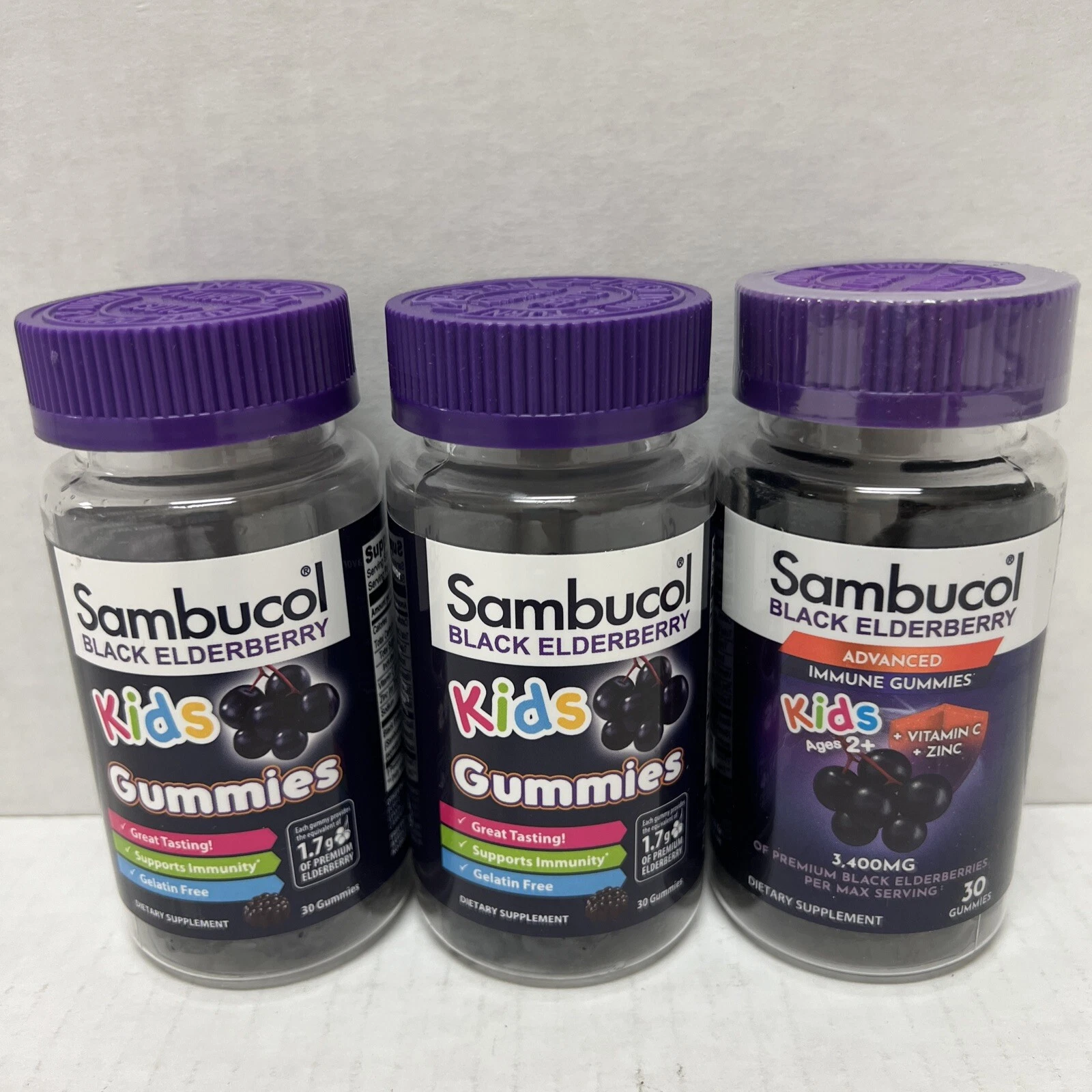 Lot Of 3- Sambucol Black Elderberry Kids Gummies 30 Ea Exp 1/26