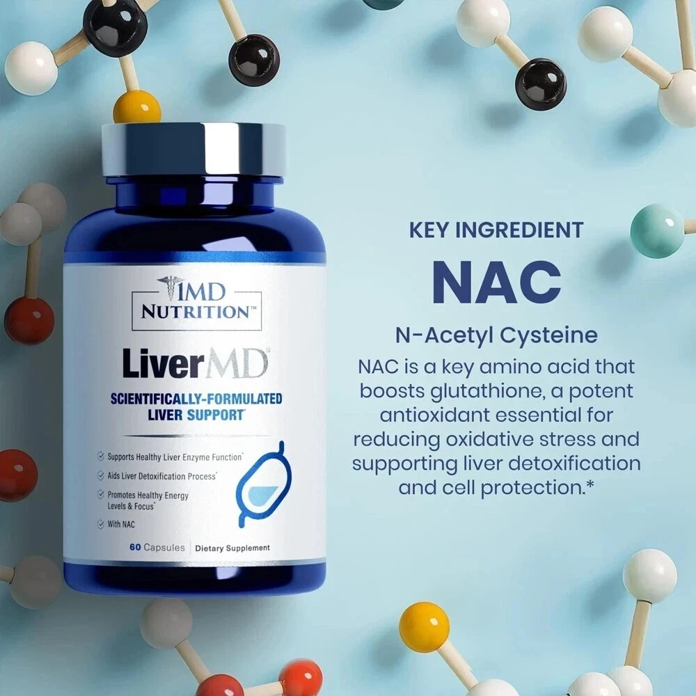 1MD Nutrition LiverMD support healthy liver, 60 Caplets, Exp 07/2027 Pack of 2