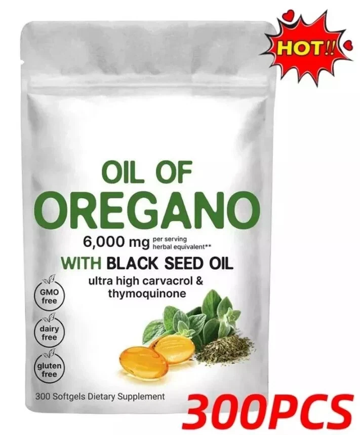 Oil of Oregano 300 Softgels with Black Seed Oil - 6000mg Oregano Oil Strength