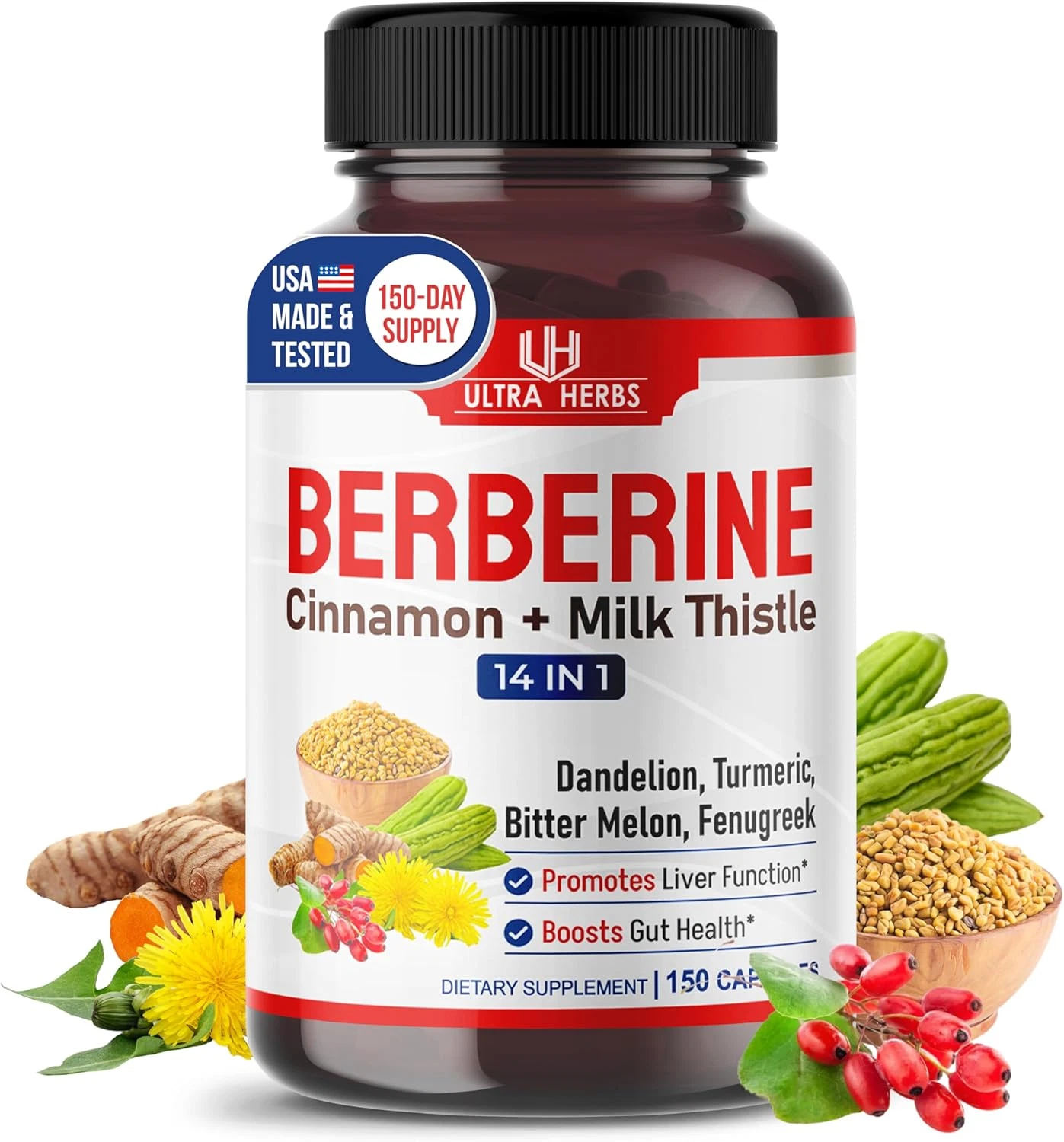 Premium Berberine with Cinnamon, Milk Thistle *USA Made & Test* Promotes Liver F