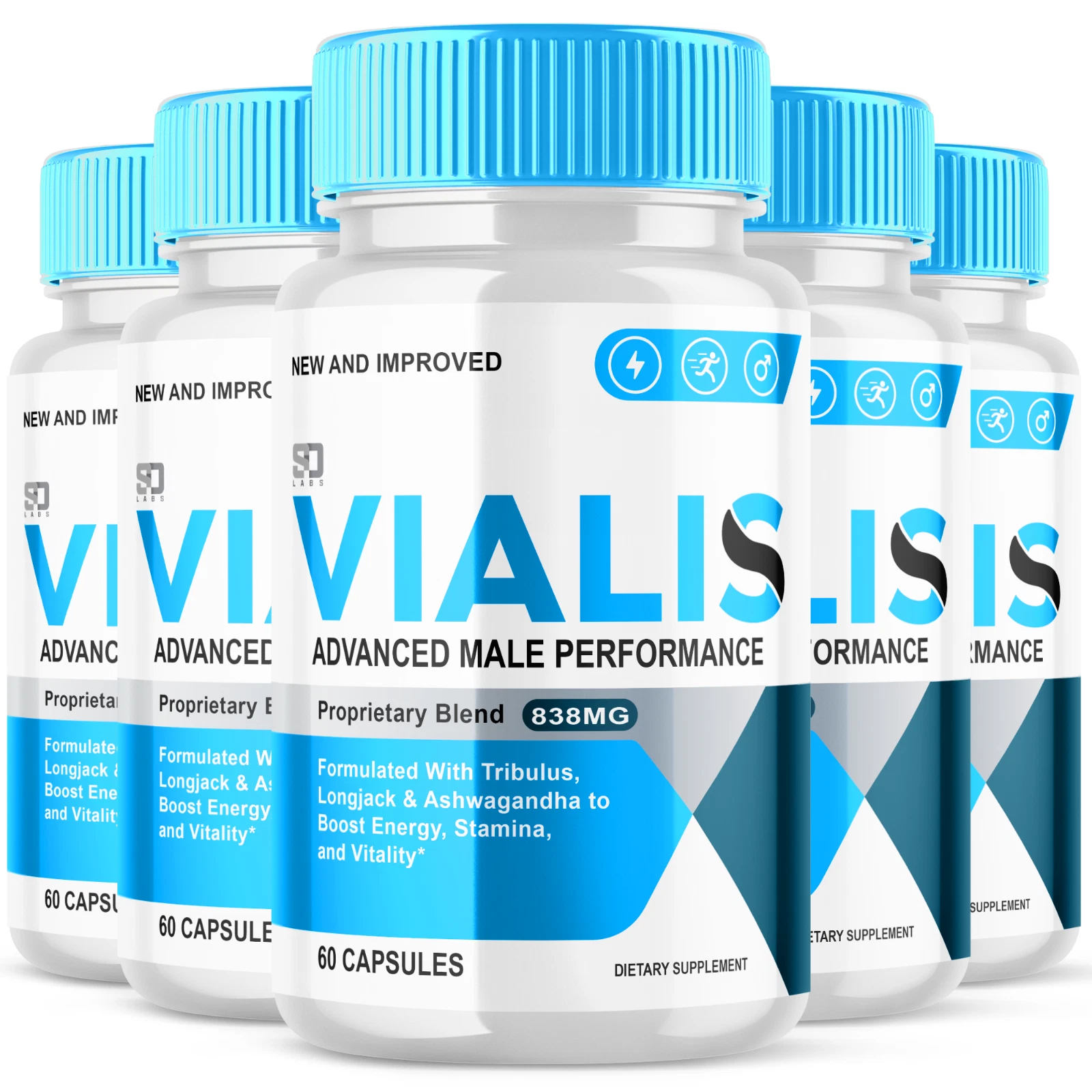 (5 Pack) Vialis Men Pills, Maximize Energy, Vitality & Stamina 300 Capsules
