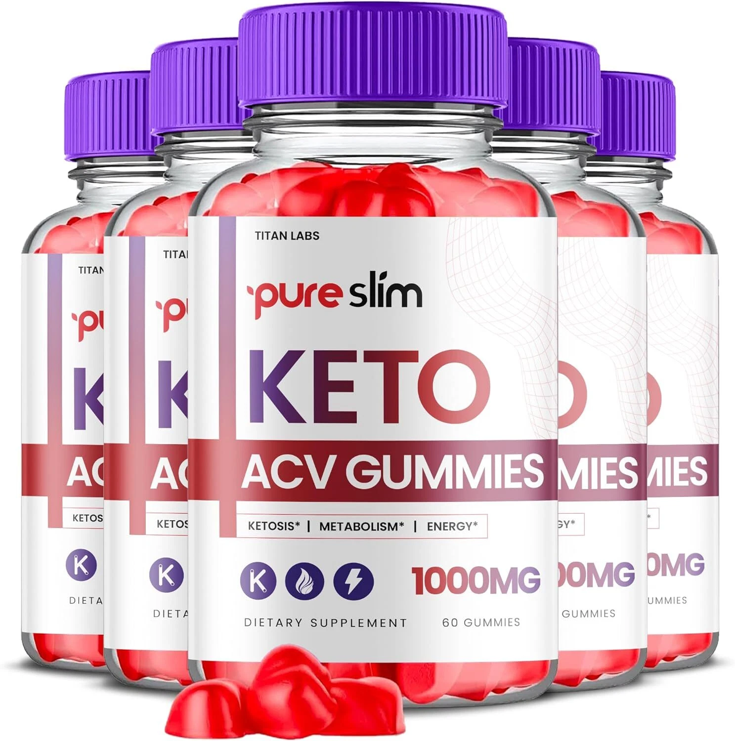 (5 Pack) Pure Slim Keto Gummies, Pureslim Keto ACV Weight Loss (300 Gummies)