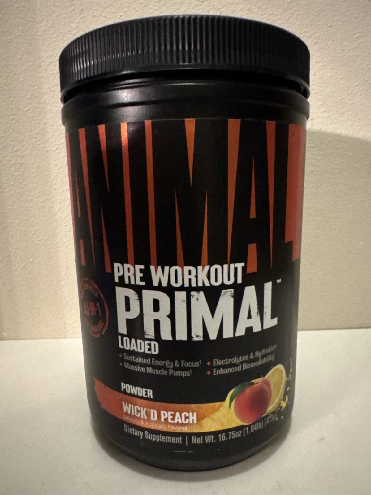 Animal Pre Workout Primal Loaded Wick'd Peach 13.75 Oz 25 Servings Exp 9/2026