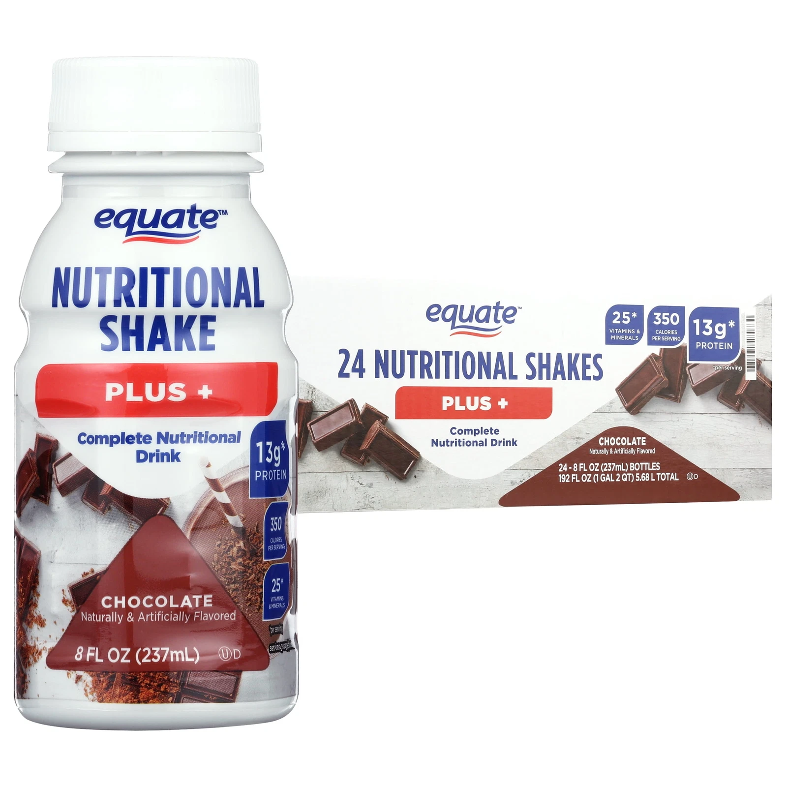 Equate Nutritional Shake Plus, Chocolate, 8 fl oz, 24 Count NEW,USA.