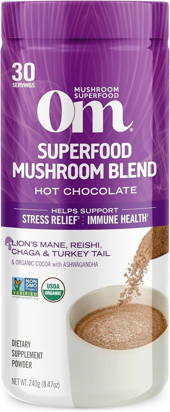 OM Mushroom Superfood Hot Chocolate Blend Mushroom Powder 8.47 Ounce 30Serving
