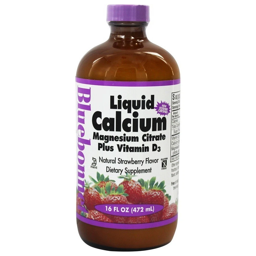 Bluebonnet Nutrition Liquid Calcium Magnesium Citrate Natural Strawberry,16 Oz