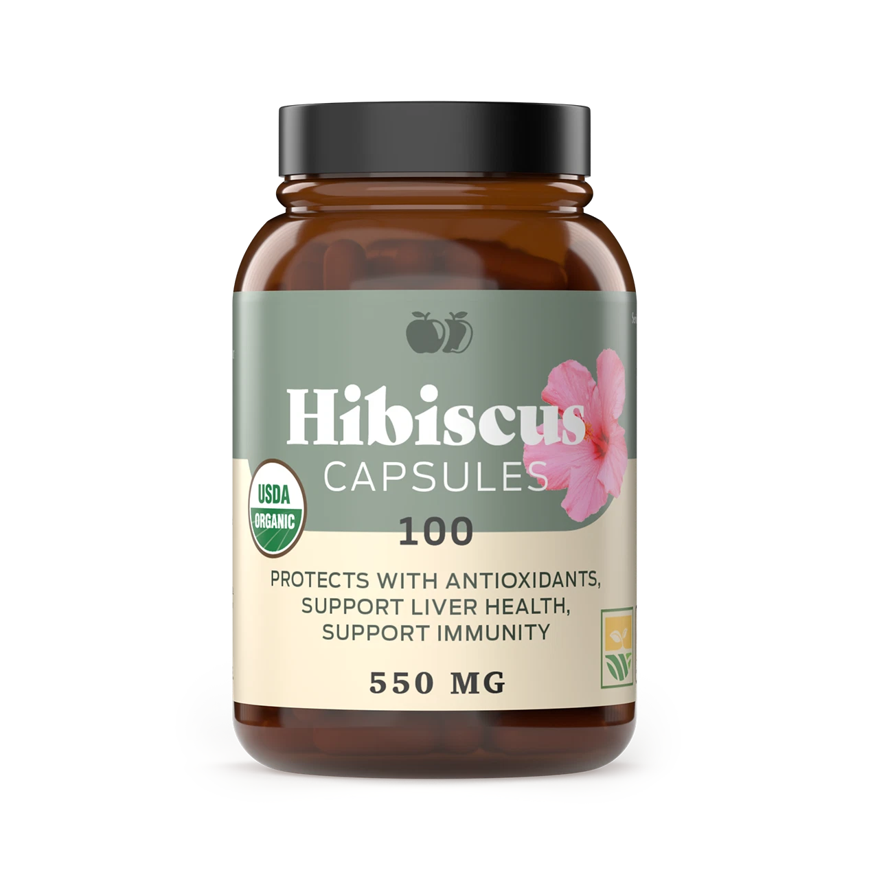 Organic Hibiscus Capsules - 100 Count, 550mg, Antioxidant & Herbal Hibiscus