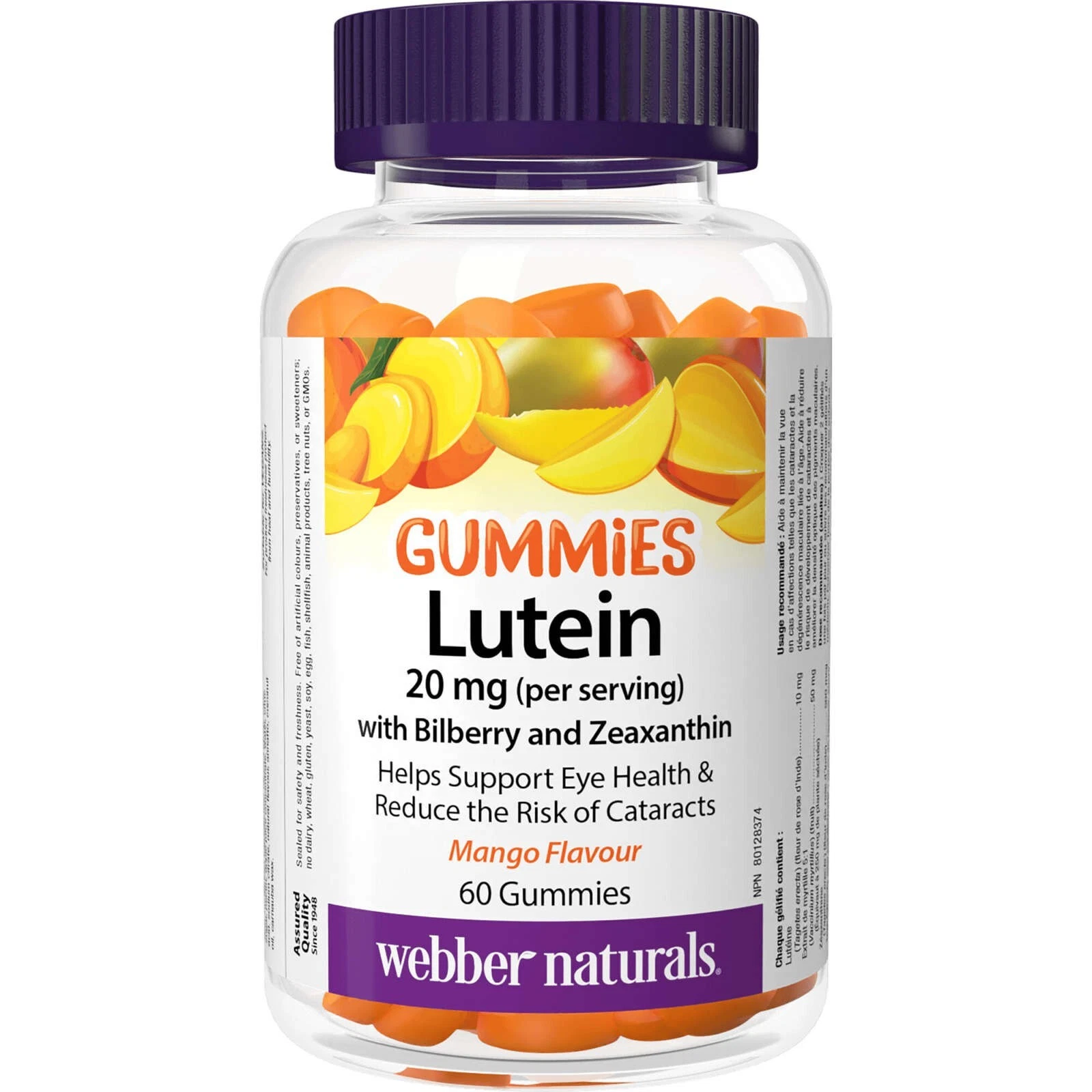 Webber Naturals Lutein Gummies 20 mg with Bilberry and Zeaxanthin Eye 60pcs NEW