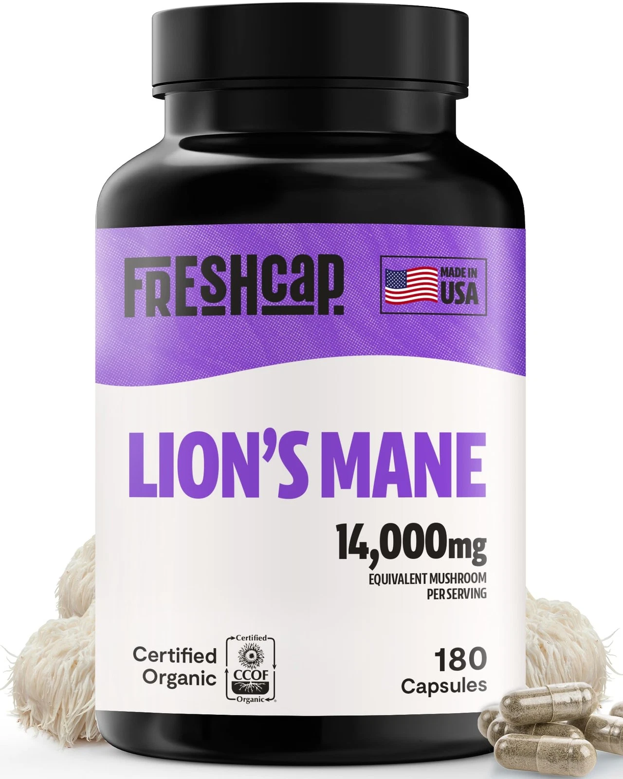FreshCap Lions Mane Supplement Capsules 14000mg - Lion's Mane Mushroom Extrac...