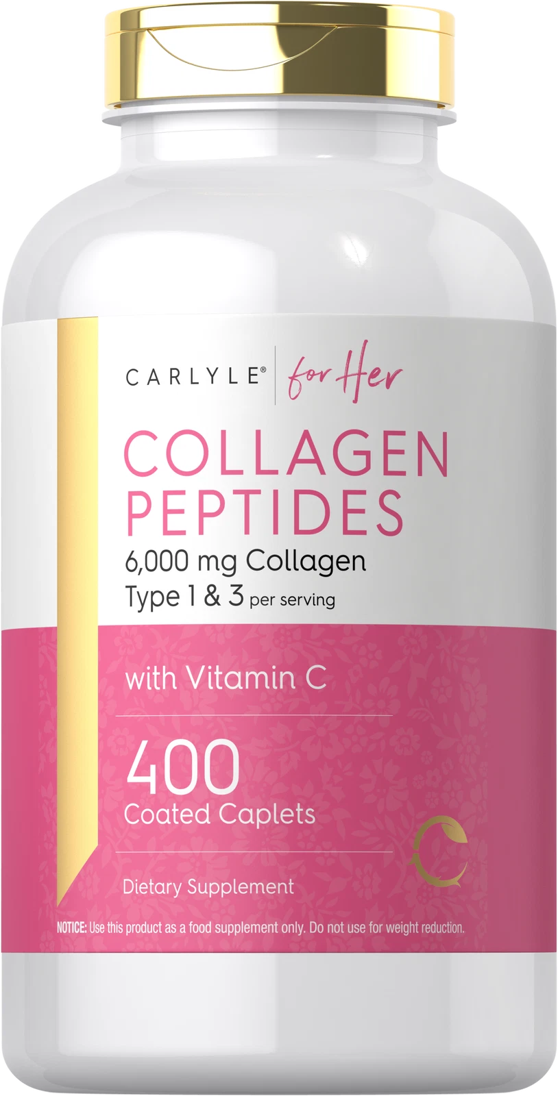 Collagen Peptides Pills | 6000mg | 400 Count | Type 1&3 | Vitamin C | by Carlyle