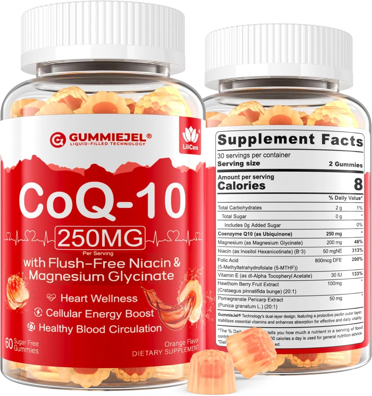 Sugar Free Coq10 Filled Gummies 250MG, Coenzyme Q10 W/Magnesium Glycinate, Ni...