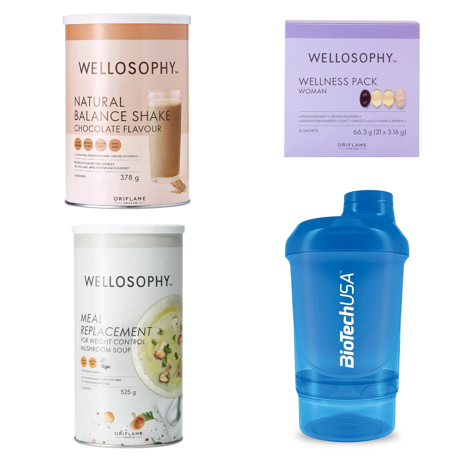 Oriflame Wellness Chocolate Shake + Mushroom Soup + WellnessPackwoman + Shaker