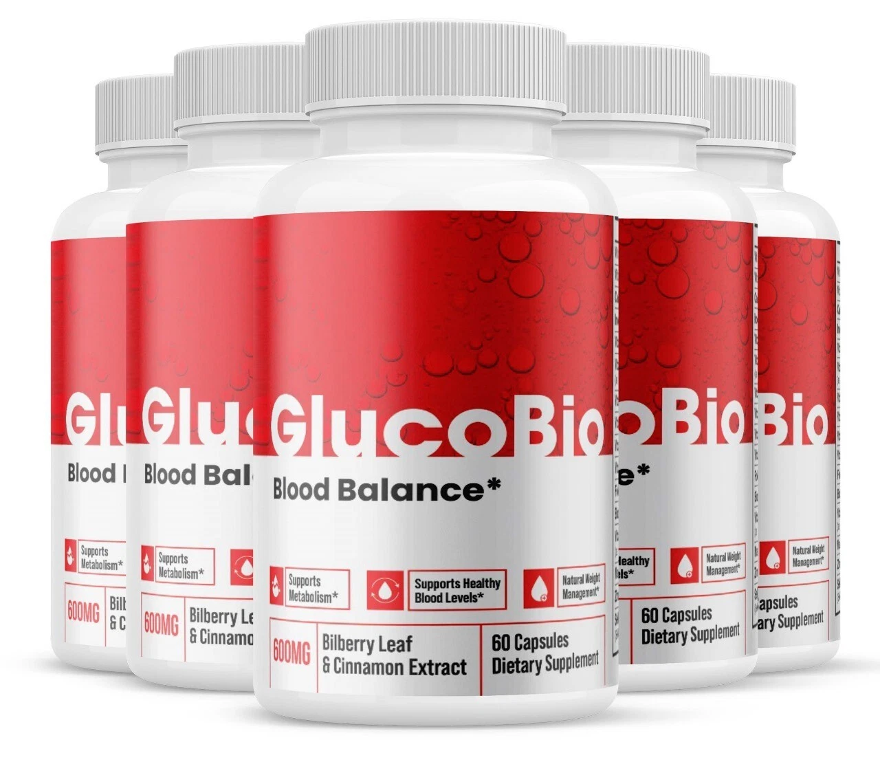 (5 Pack) Glucobio Advanced Health & Wellness Blood Support Pills (300 Capsules)