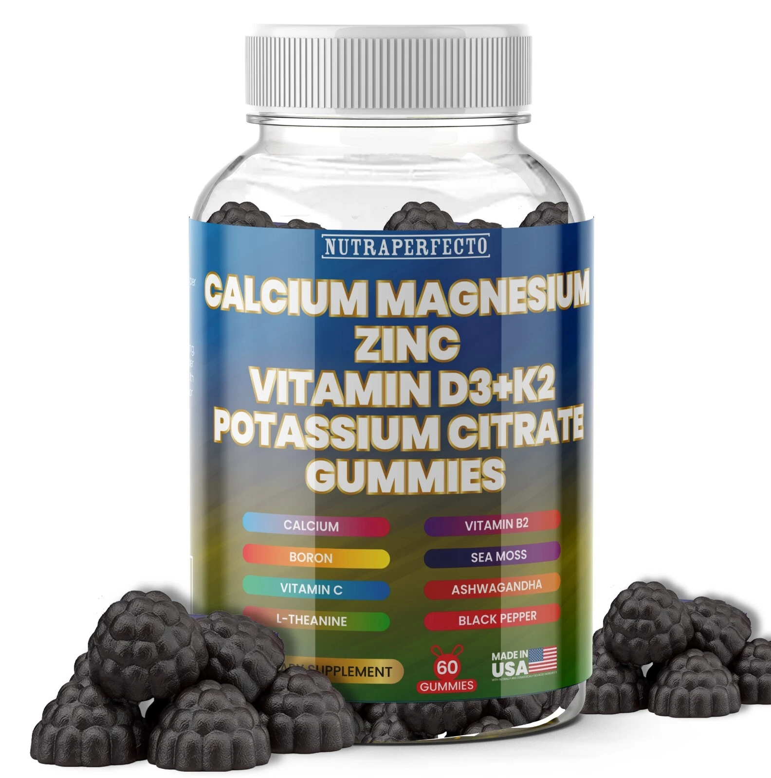 Sugar Free Calcium Magnesium Zinc Vitamin D3 K2 Potassium Irish Sea Moss Gummies
