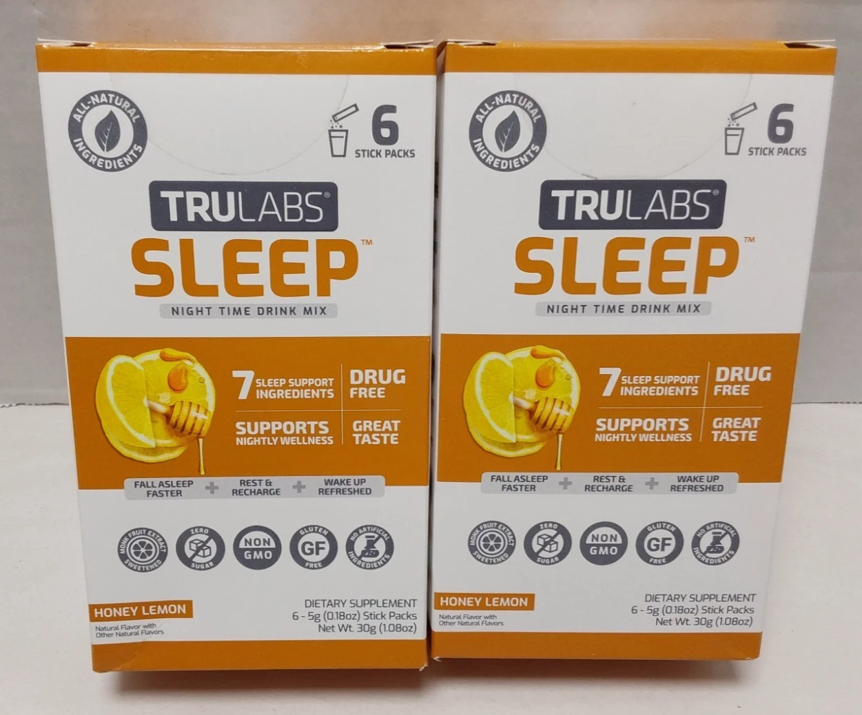 TruLabs Sleep Night Time Drink Mix- Honey Lemon Flavored 6 Packs of 5G- Lot of 2