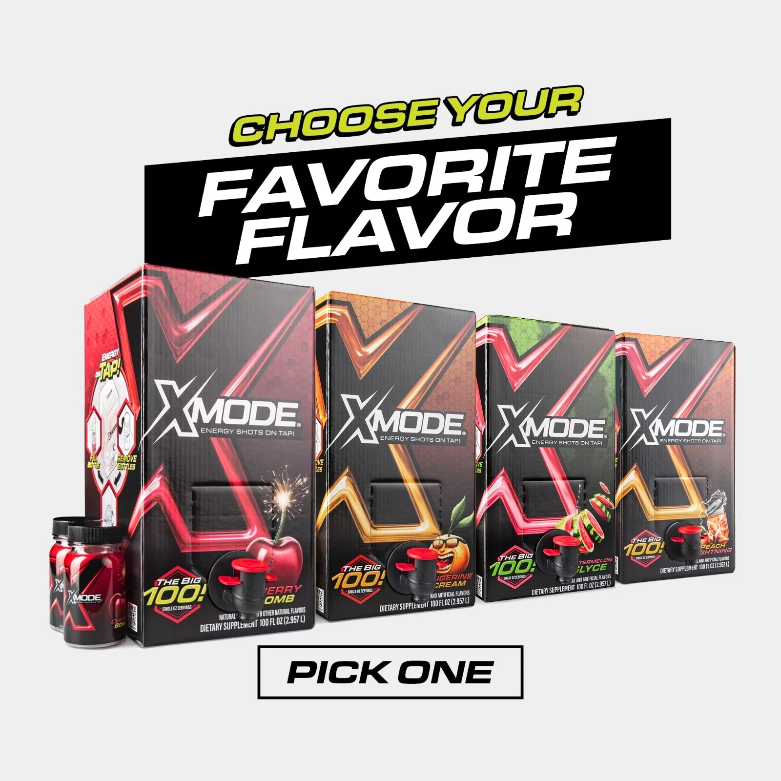 World Famous XMODE Energy Shots on Tap - Single Dispenser - Pick Your Flavor