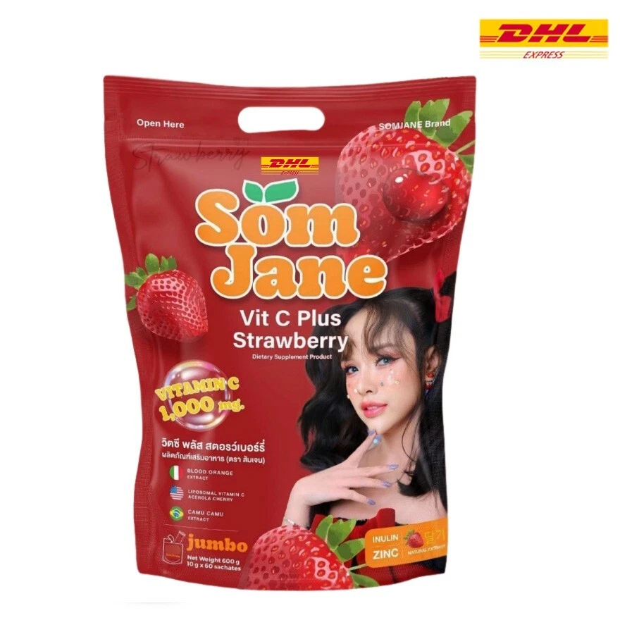 Somjane Vit C Plus Strawberry 30 Sachets Anti Aging Firm Radiant Smooth Skin