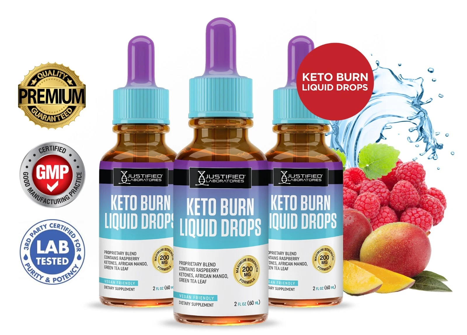 Keto Burn Liquid Keto Drops Proprietary Blend of Raspberry Ketones 3 Bottles