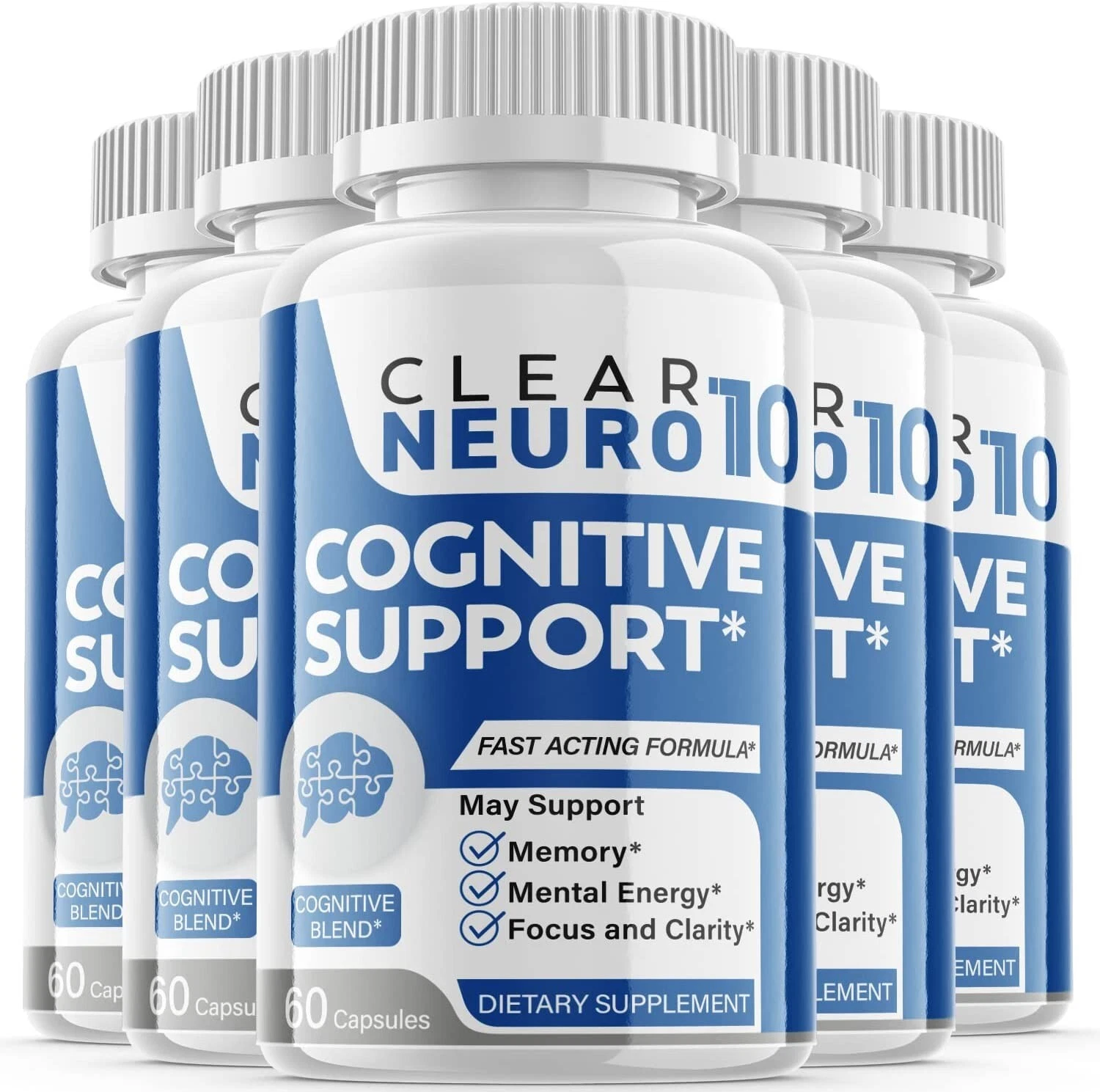 (5 Pack) Clear Neuro 10 - Brain Productivity & Cognitive Support - 300 Capsules