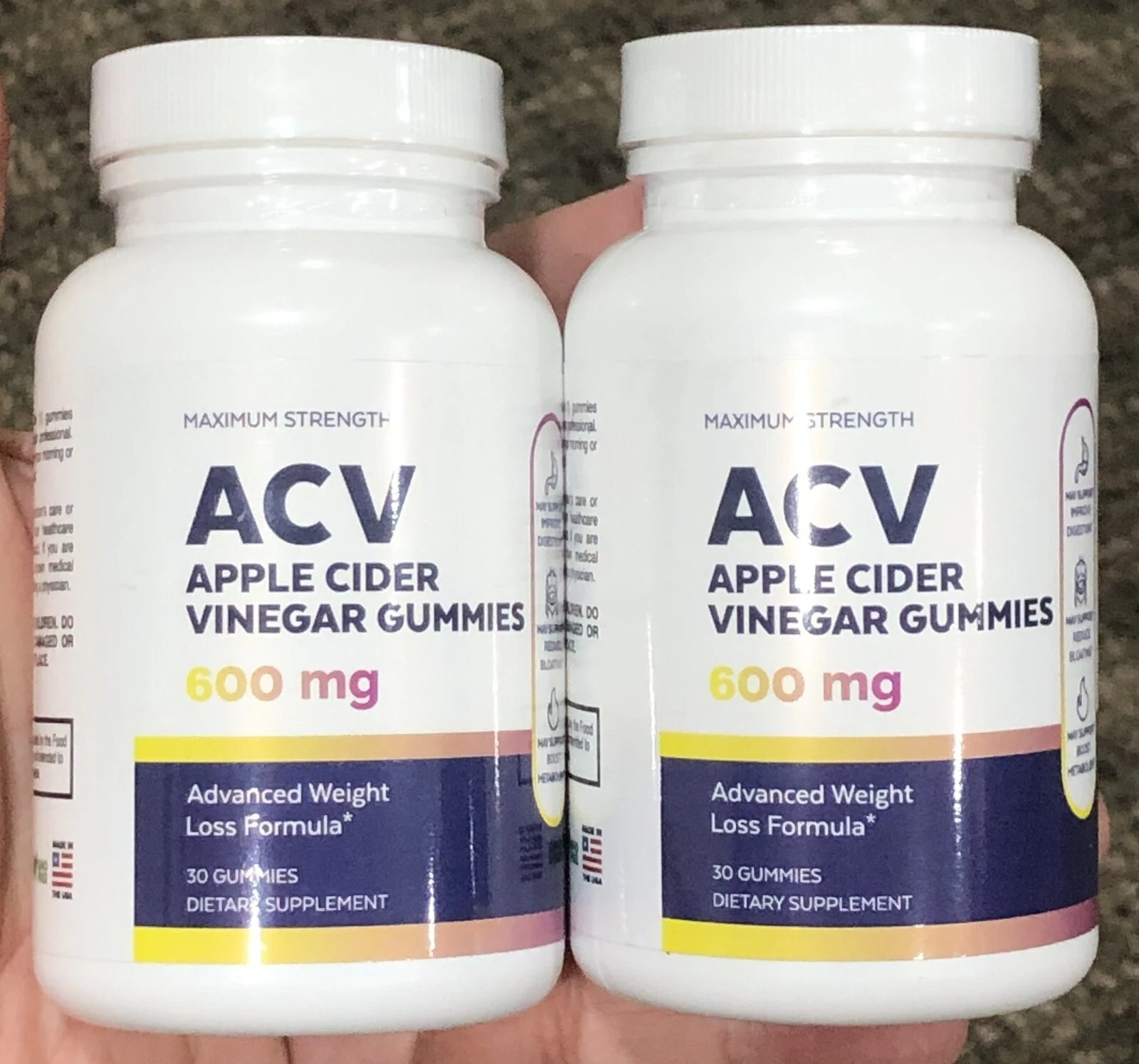 2 - Maximum Strength ACV APPLE CIDER VINEGAR GUMMIES 600MG 30 GUMMIES