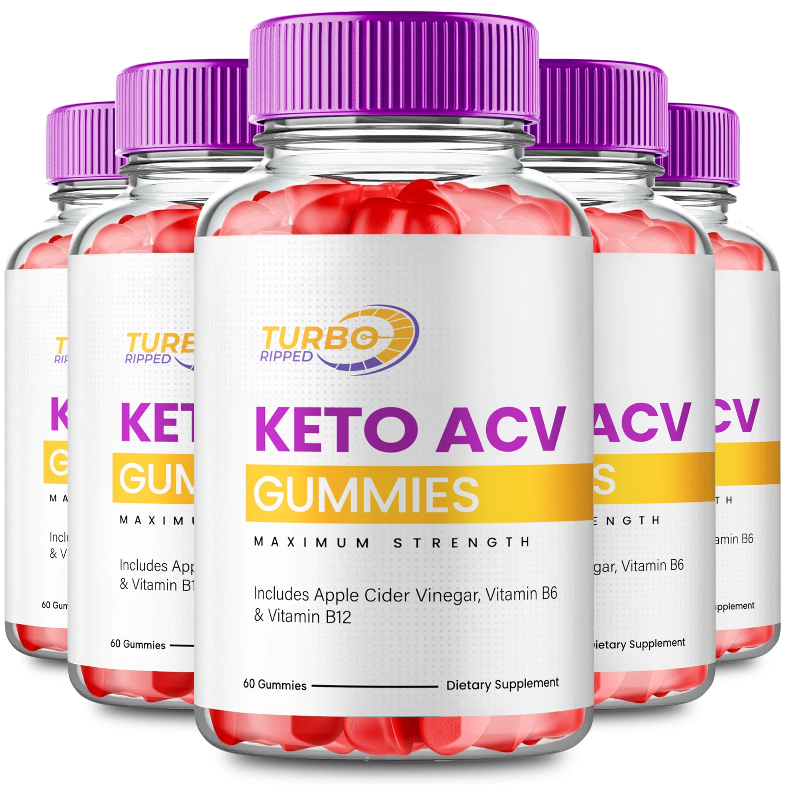 (5 Pack) Turbo Ripped Keto ACV gummies, Maximum Strength Official ACV Gummies