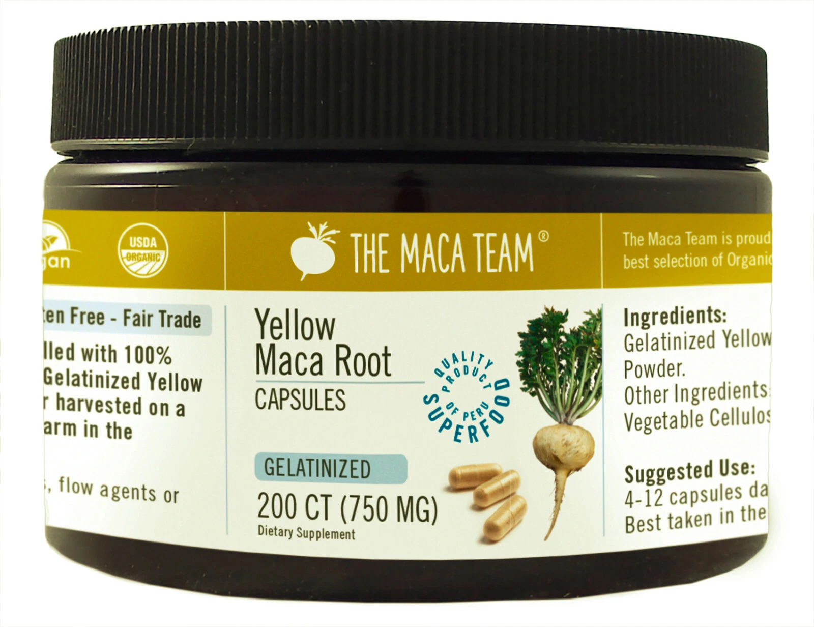 Gelatinized Maca Capsules - Certified Organic, Fresh Harvest, Fair Trade, No-GMO