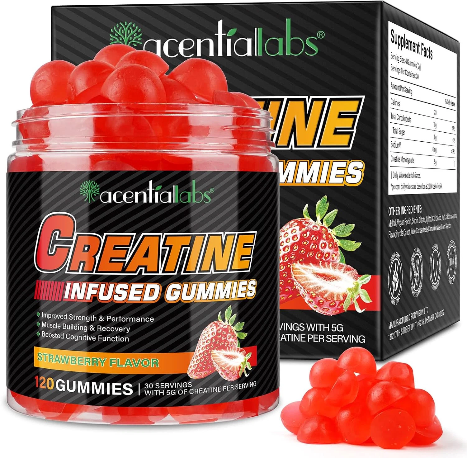 Creatine Monohydrate Gummies for Men & Women, 5000mg Chewable Supplement