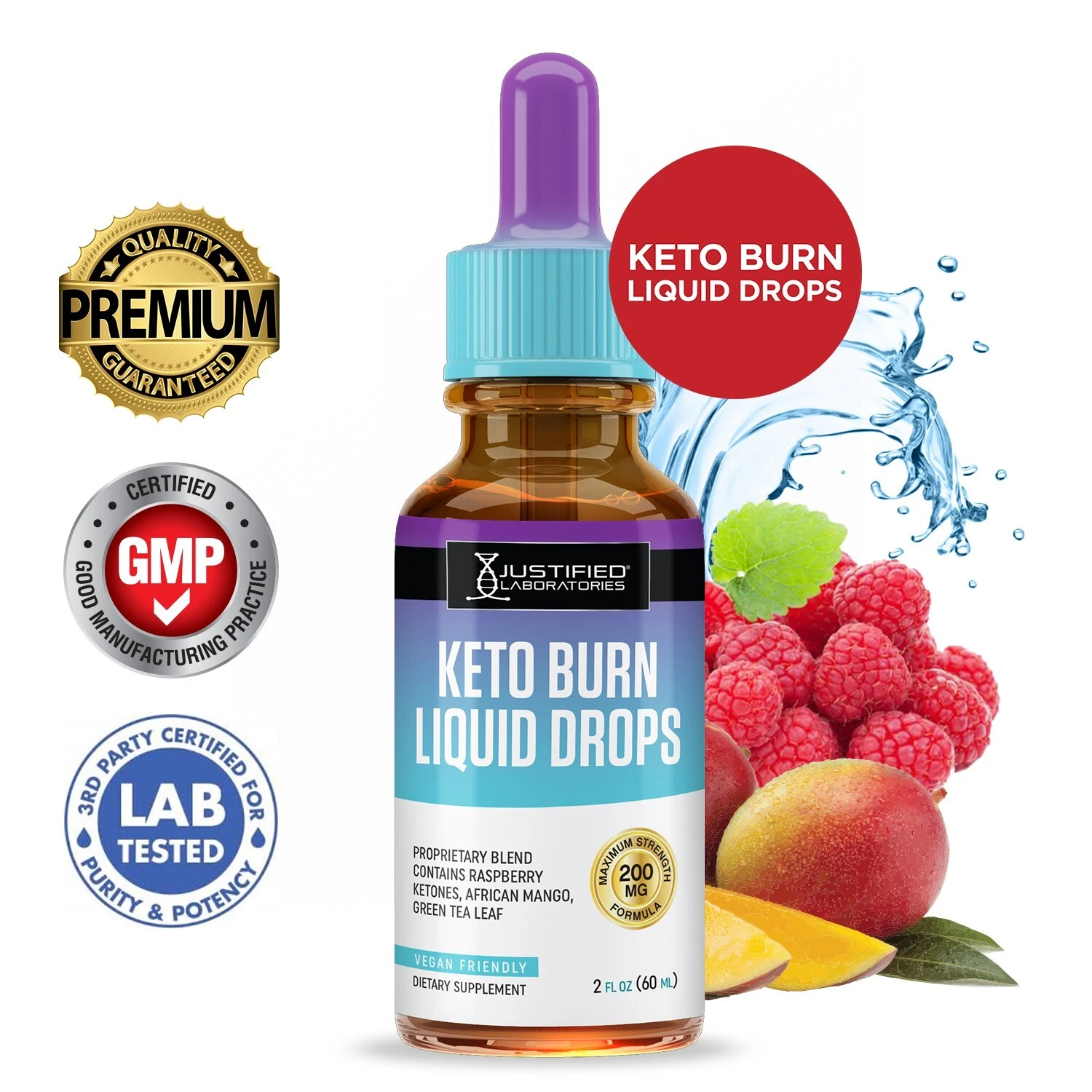 Keto Burn Liquid Keto Drops Proprietary Blend of Raspberry Ketones 1 Bottle
