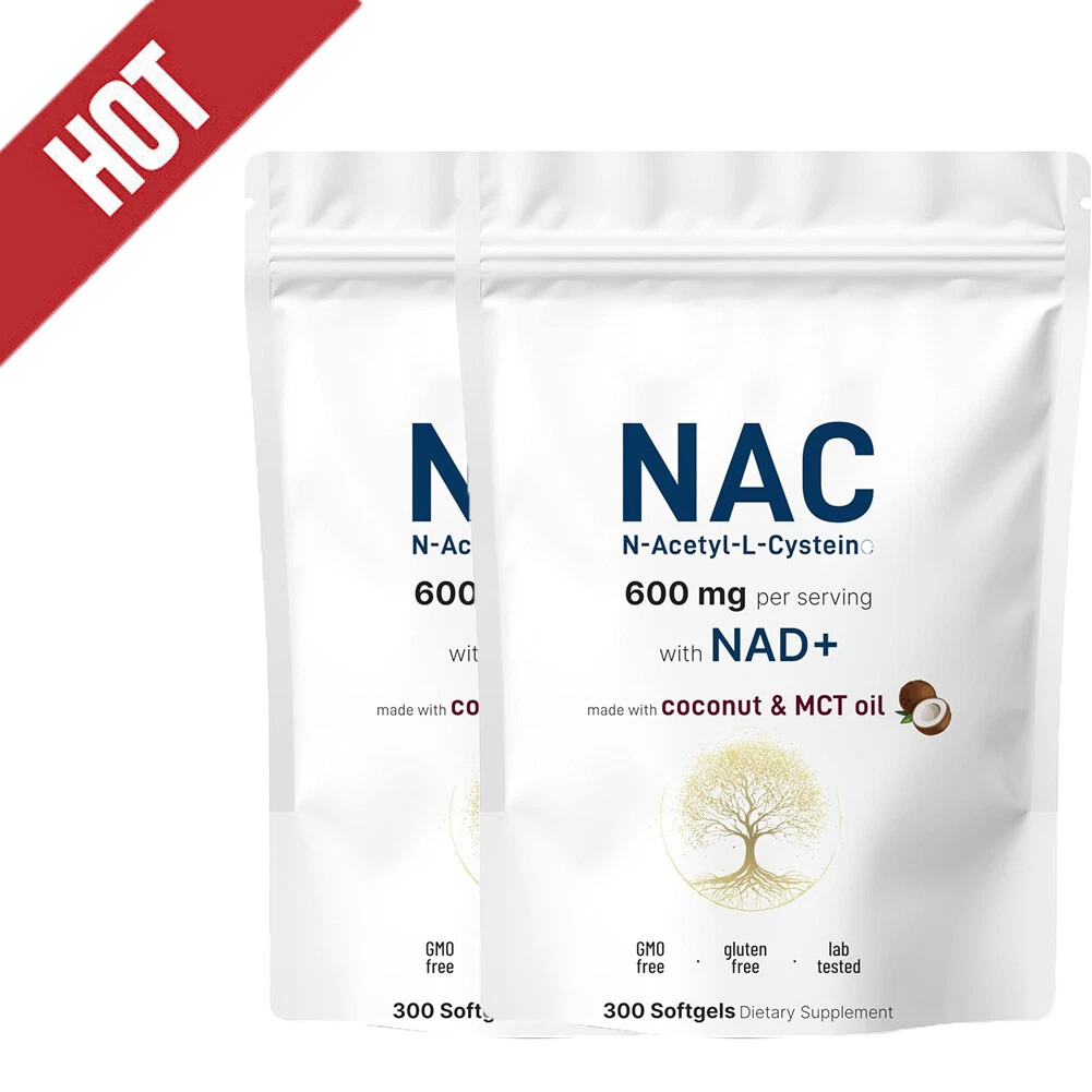 NAC 600mg with NAD+, 300 Coconut MCT Oil Softgels | N Acetyl L Cysteine 2 Packs