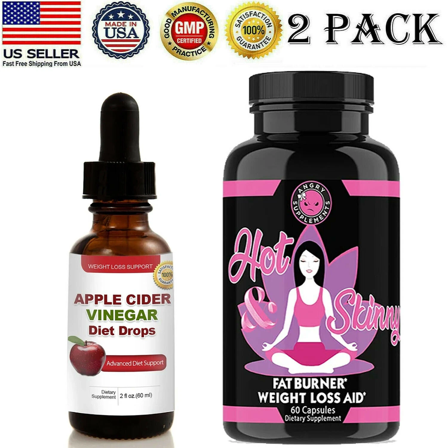 Apple Cider Vinegar Diet Slim Drops & Hot Skinny Fat Burn Weight Loss Supplement