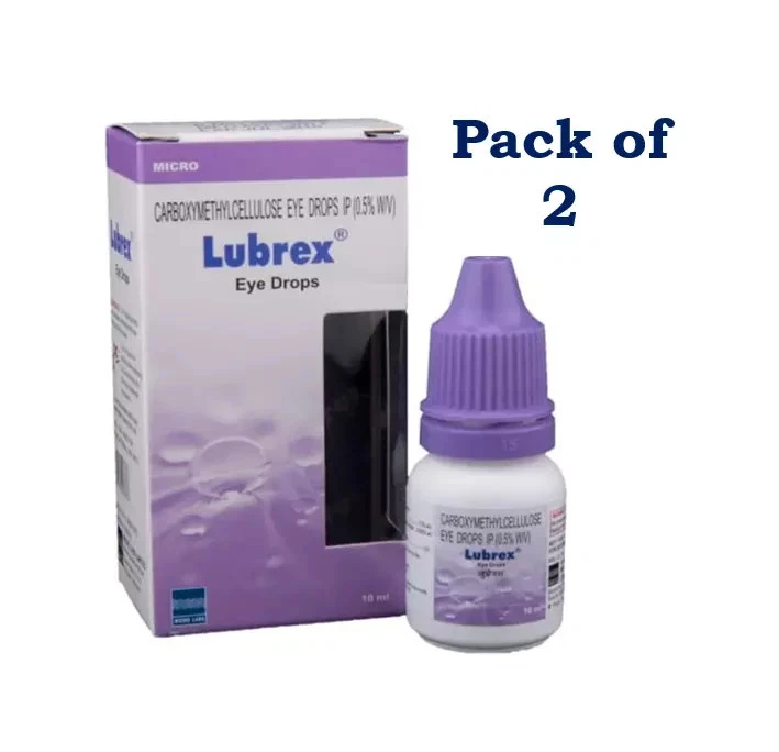Lubrex - Bottle of 10 ml Eye Drops Relief from Burning and Discomfort Pack of 2