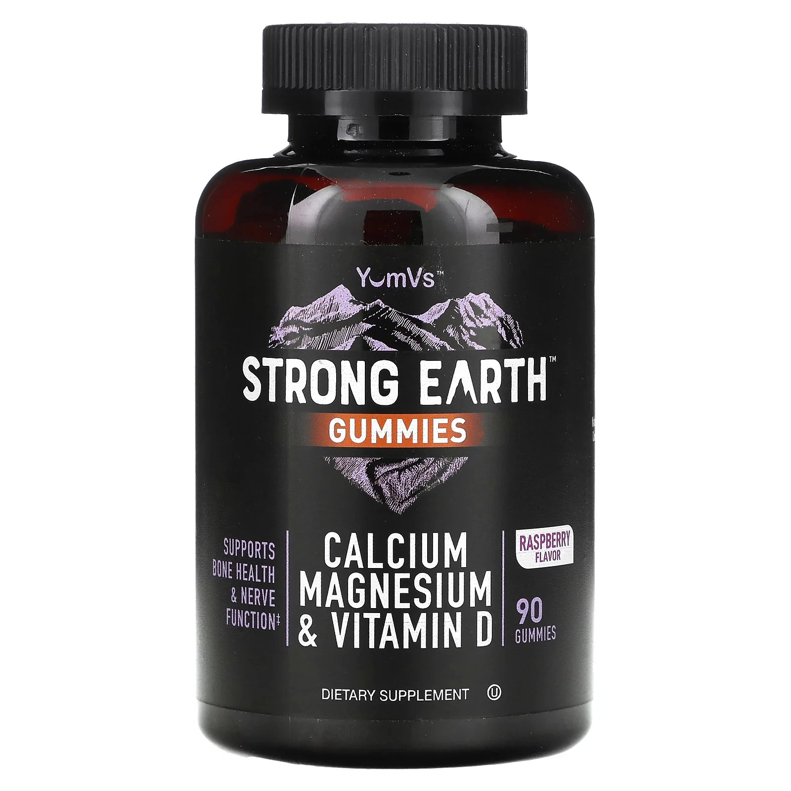 Gomitas Strong Earth, calcio magnesio y vitamina D, frambuesa, 90 gomitas