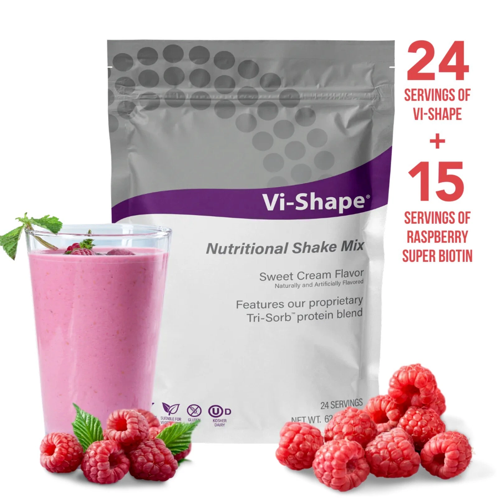 Raspberry Super Biotin + Vi-Shape, 1 Shake Pouch + 1 Box Raspberry Mix-In