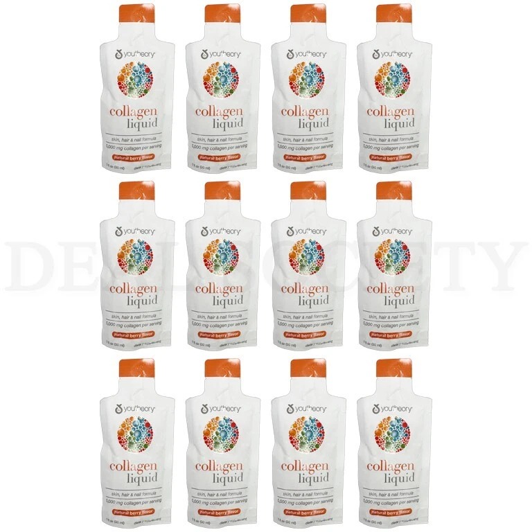 Youtheory Liquid 5,000 mg Hydrolyzed Collagen Natural Berry Flavor 1oz Lot of 12