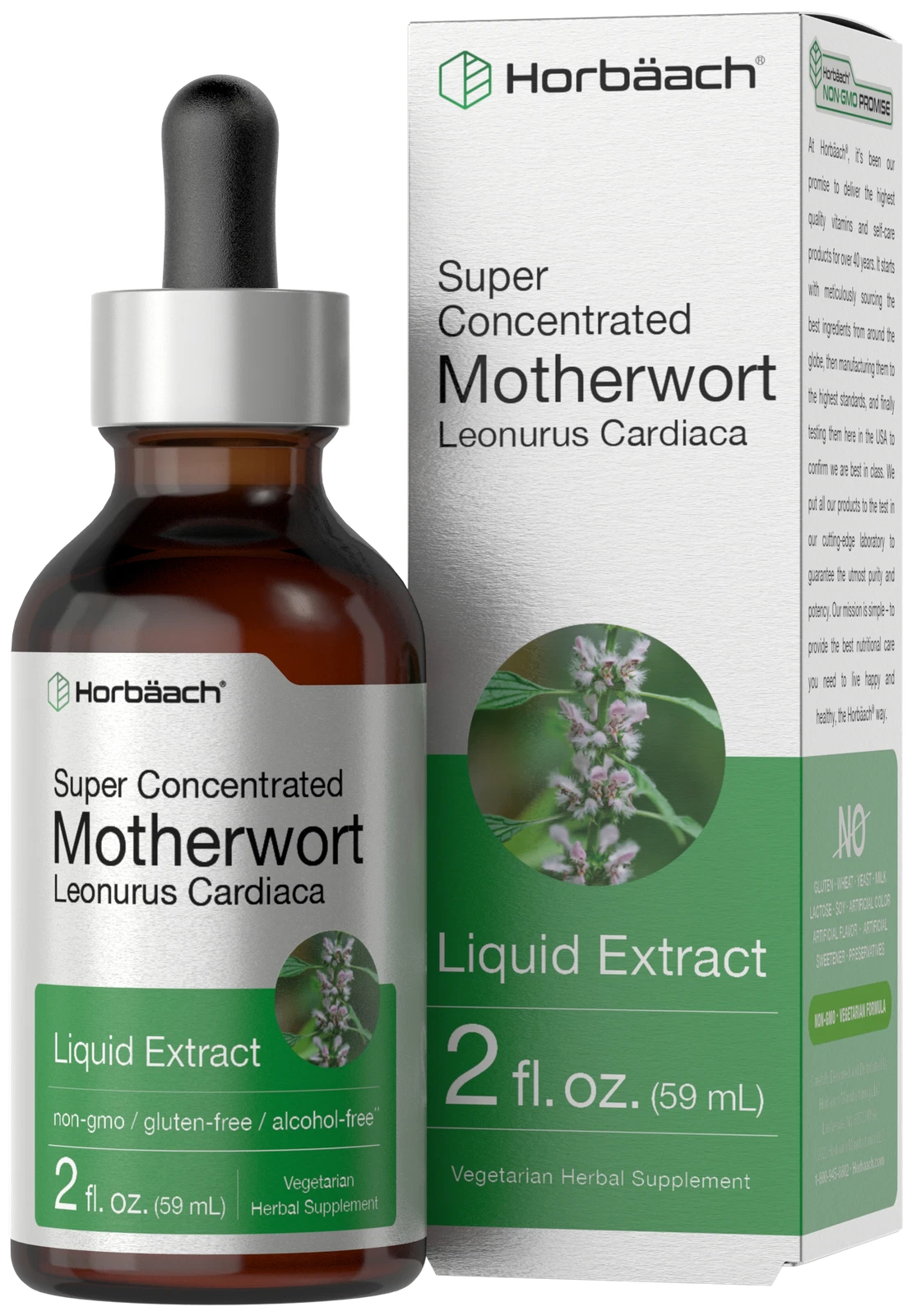 Motherwort Liquid Extract | 2 fl oz | Low Alcohol | Vegetarian | by Horbaach