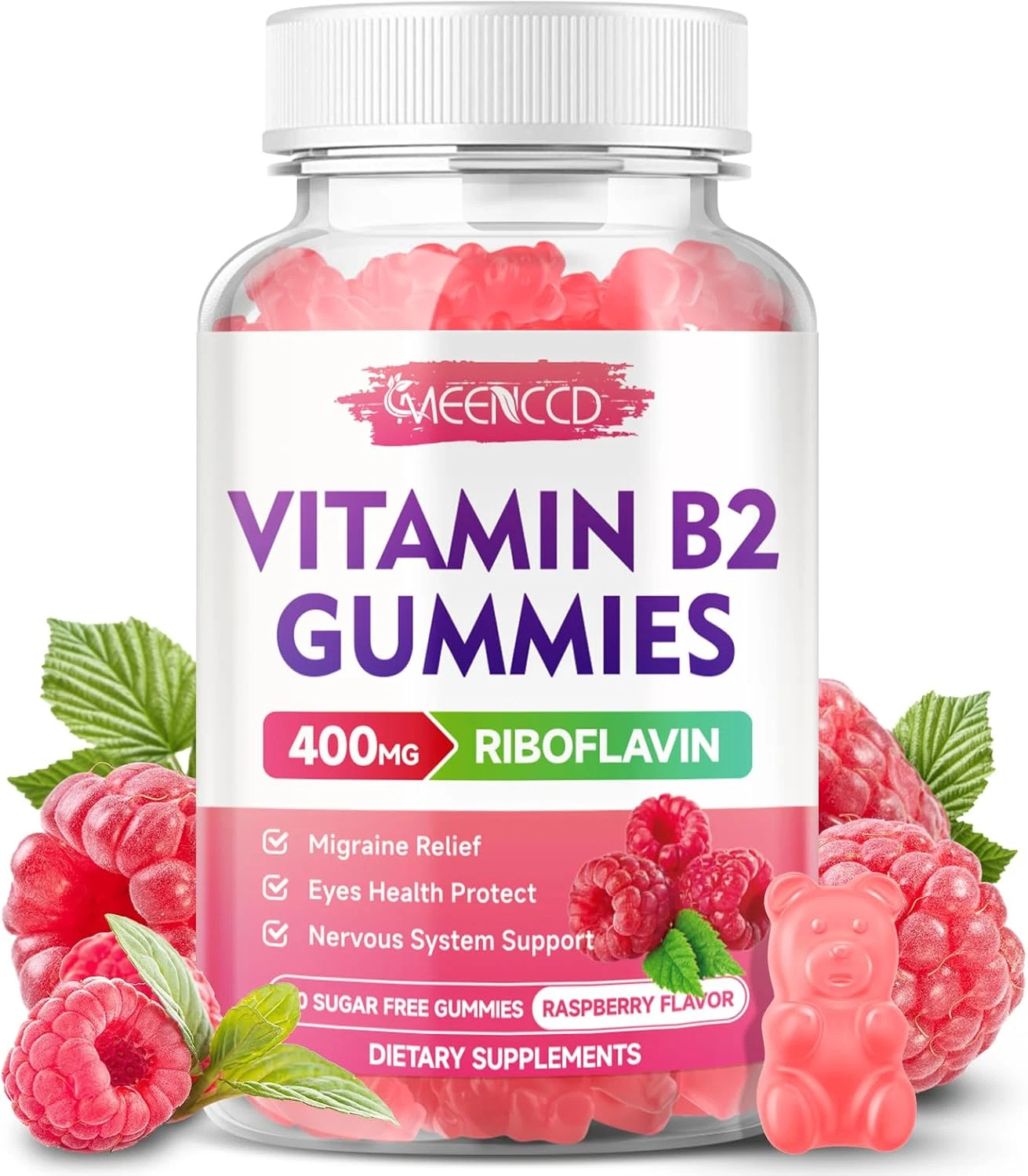 Vitamin B2 Gummies Riboflavin 400Mg Supplement with Magnesium for Kids & Adults,