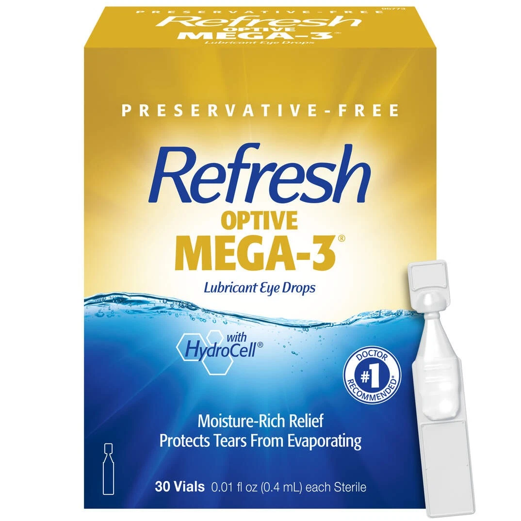 Refresh Optive Mega-3 Lubricant Eye Drops Enhanced with Flaxseed Oil 30 Count