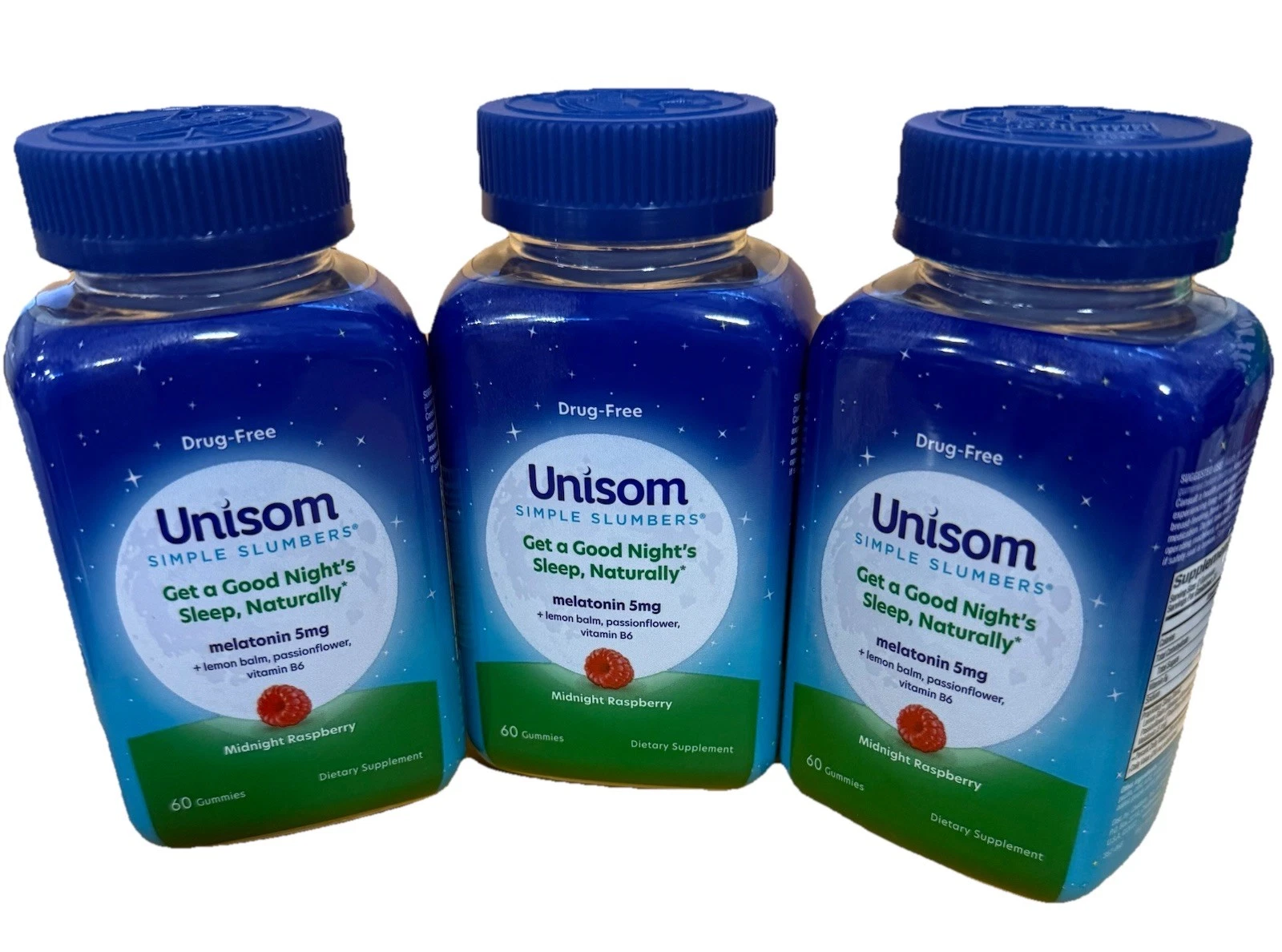 Unisom Simple Slumbers Gummies Melatonin 5 mg 60 Ct Midnight Raspberry 3 PACK