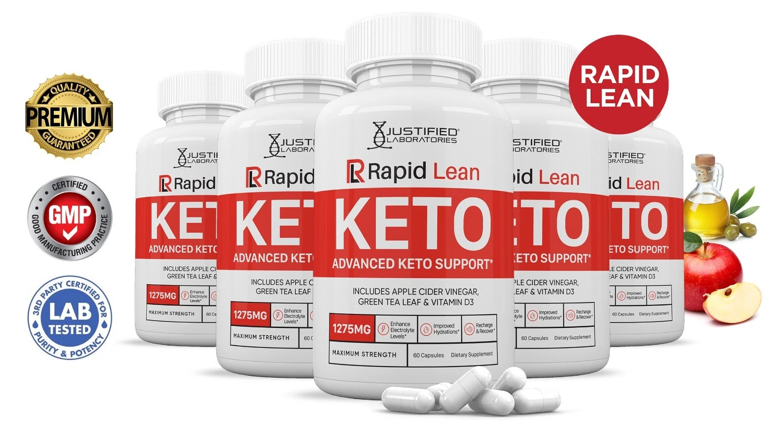 Rapid Lean Keto ACV Pills 1275 MG Stronger Than Gummies Keto Support 5 Bottles