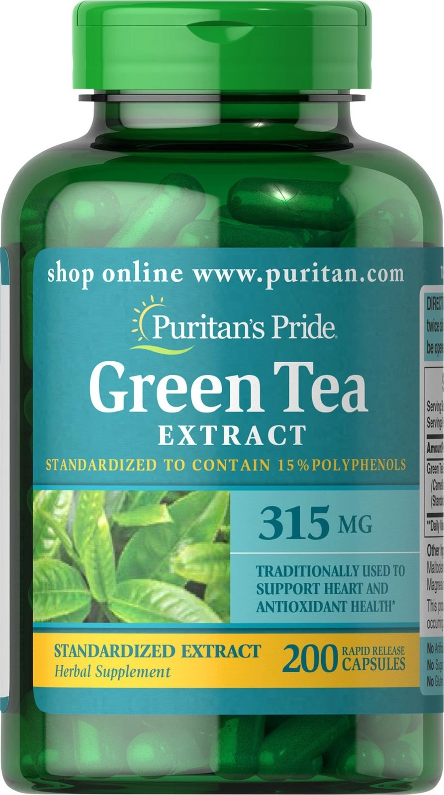 Puritan's Pride Green Tea Standardized Extract 315 mg - 200 Capsules