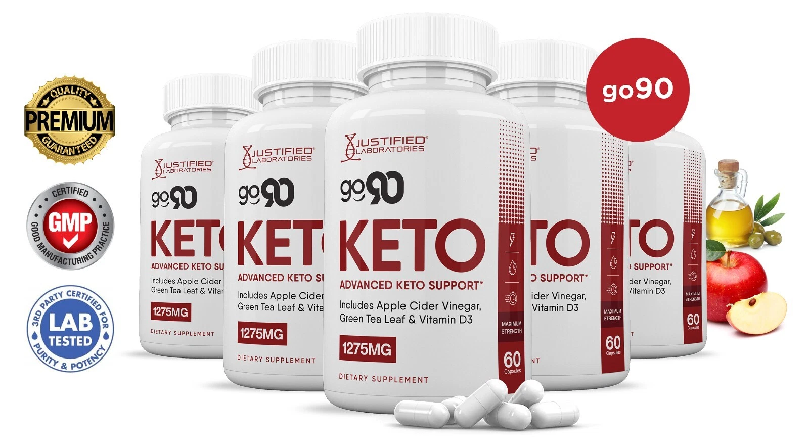 Go 90 Keto ACV Pills 1275 MG Stronger Than Gummies Keto Support 5 Bottles