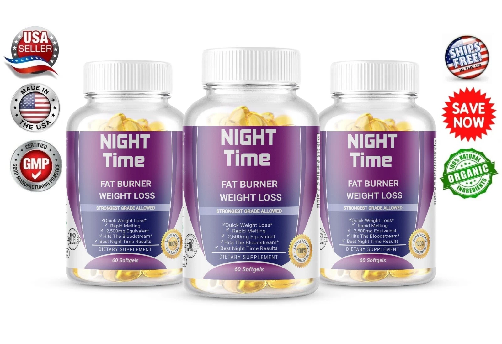 3x Night Time Fat Burner Supplement Fat Burn Weight Loss 60 Softgel Made in USA