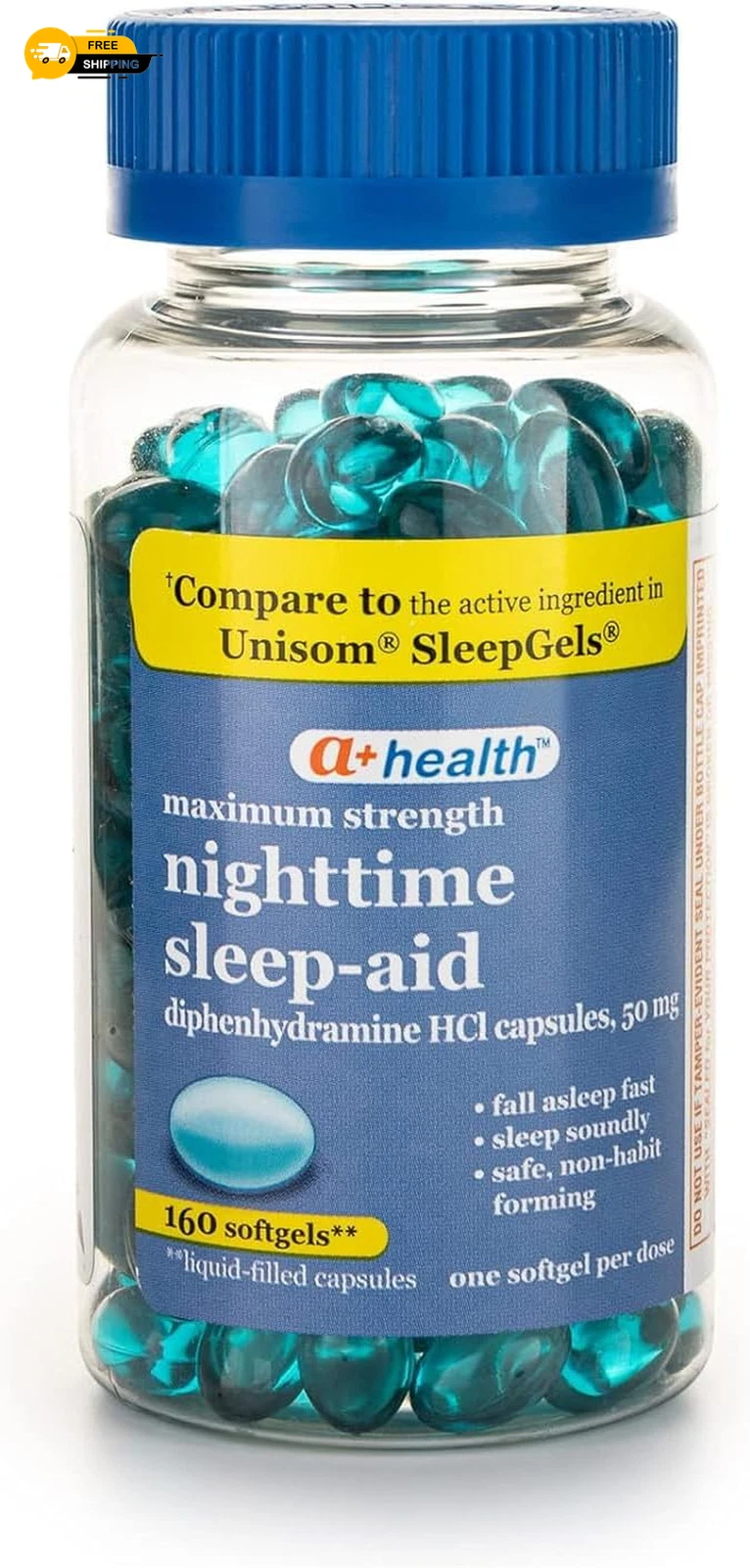 Nighttime Sleep Aid Diphenhydramine 50 Mg Softgels Maximum Strength, 160 Count
