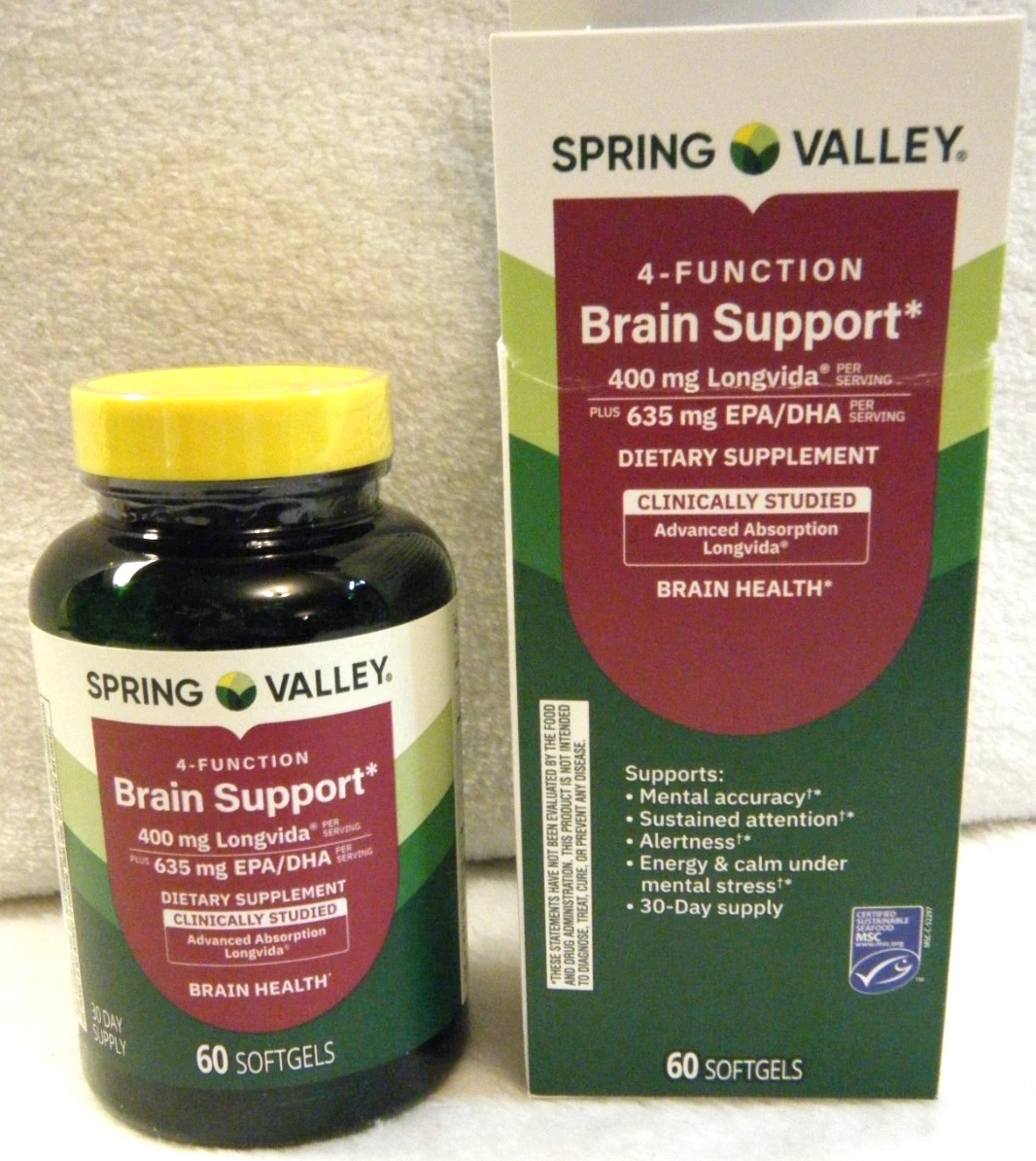 Spring Valley 4 Function Brain Support Dietary Supplement 60 Count *FAST SHIP*