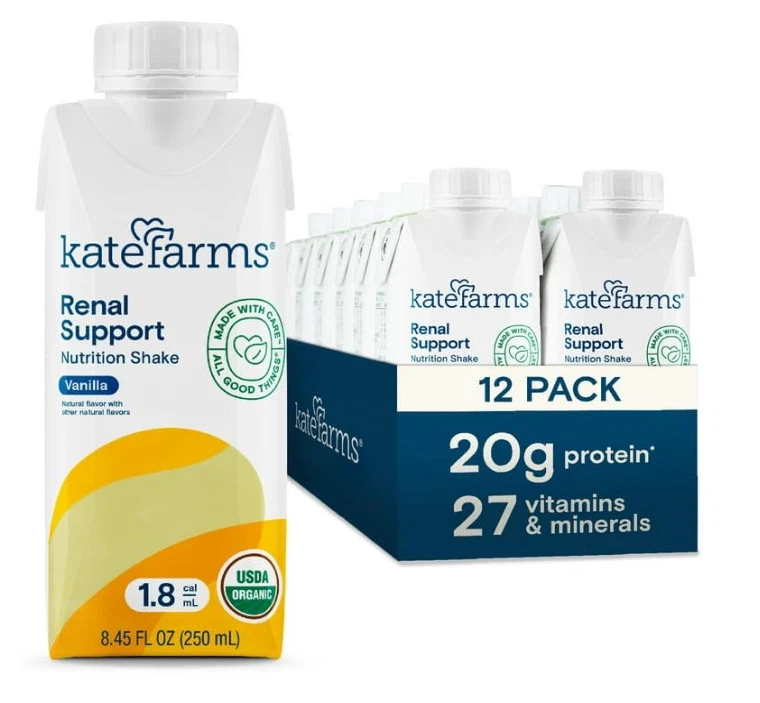 Kate Farms Renal Support Shake – Vanilla, 20g Protein, Organic, 8.45oz, 12 Pack